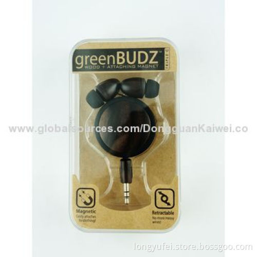 High-quality Wood Waterproof In-ear Earphone with Plastic Box Package and CE Mark